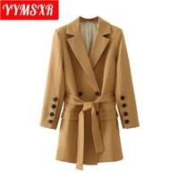 womens high quality blazer jacket 2021 autumn and winter new double breasted solid color mid length suit jacket loose clothes