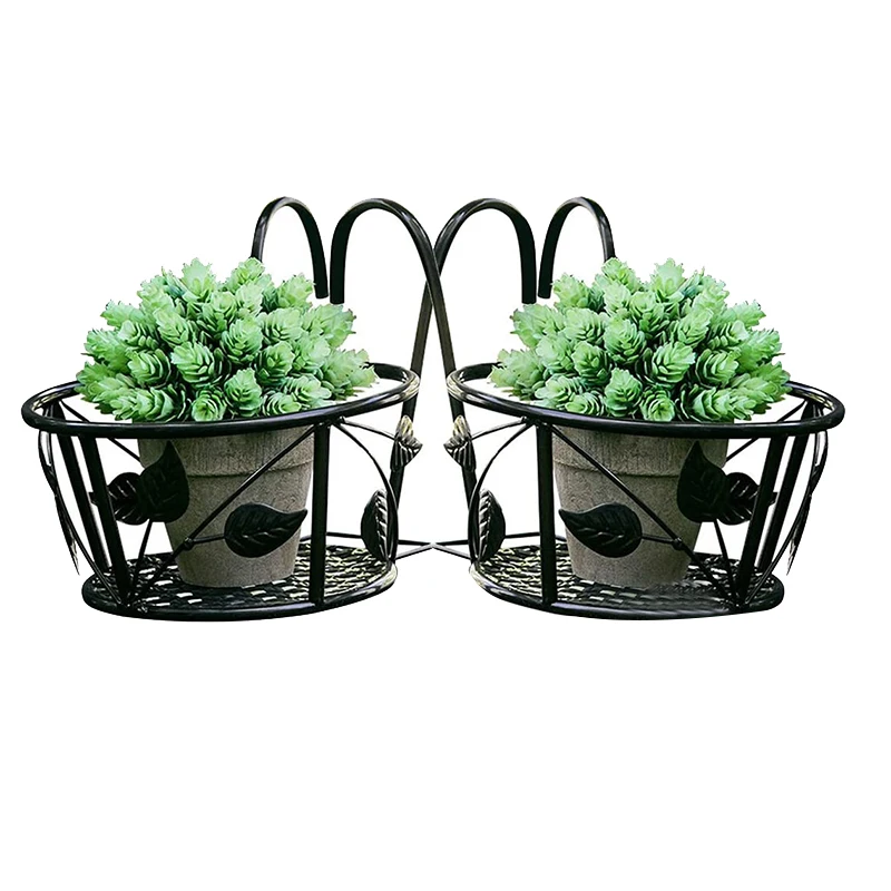 

2 Pack Hanging Railing Planter Flower Pot Holder Plant Holder for Indoor and Outdoor Use,Black