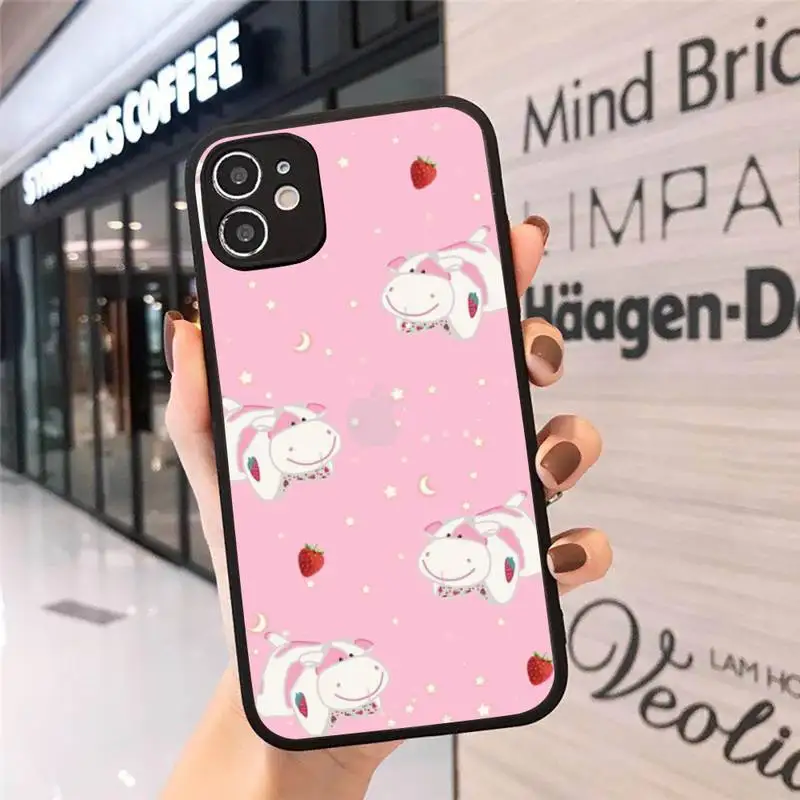 

Pink cow cartoon pattern Phone Case matte transparent For iphone 7 8 11 12 plus mini x xs xr pro max luxury design cover