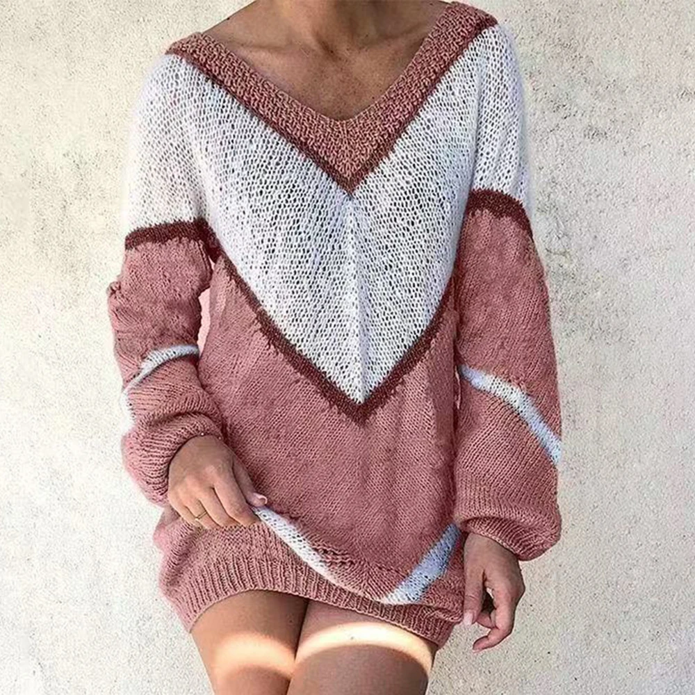 Nice Women Sexy Knitted Sweaters Autumn Low Cut Lace Patchwork Knitwears Long Sleve Blouse Tops Fall Geometric Female Outwears | Женская
