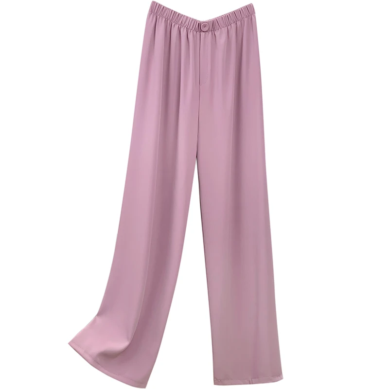 

High Waist Loose Thin Ice Silk Suit Wide Leg Pants Women Spring And Summer Drape Chiffon Mopping Straight Casual Pants HSMG