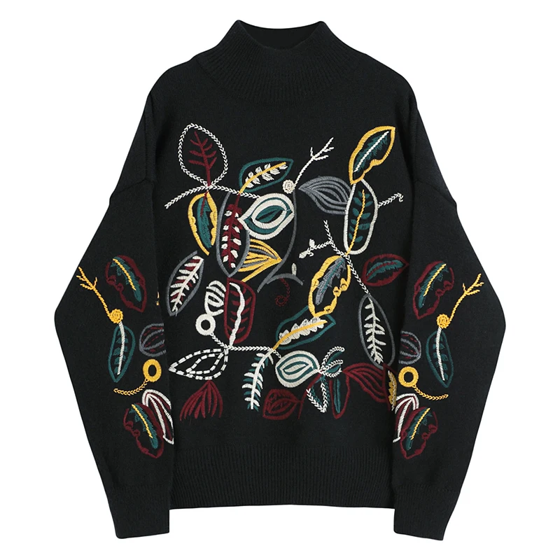 

Pullovers New Fashion Autumn Winter 2021 Big Size Knitting Sweater Loose Turtleneck Long Sleeve Women