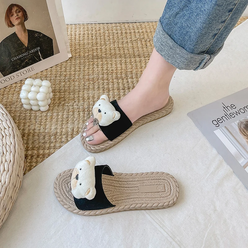 

Flock Shoes Slippers Casual Slides Slipers Women Shale Female Beach Luxury 2021 Flat Sabot Basic Rome PU Rubber Fabric Flock Sho