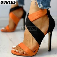 2022 womens color blocking fine high heels large sandals 2021 summer european and american fashion versatile fashion shoes