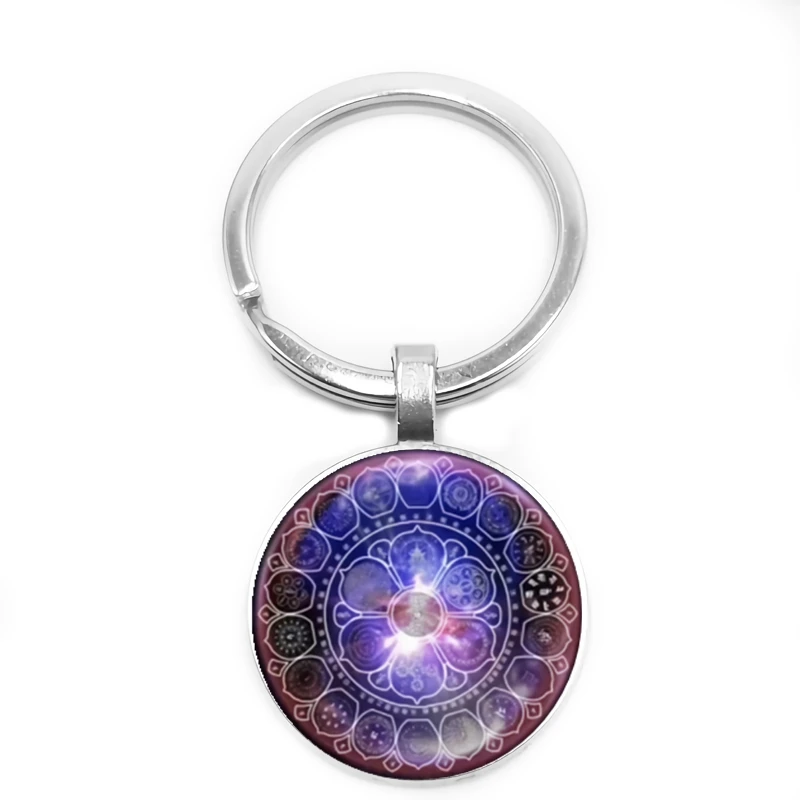 

2019 New Hot Mandala Geometric Pattern Glass Cabochon Keychain Fashion Car Key Ring Pendant Jewelry Gift