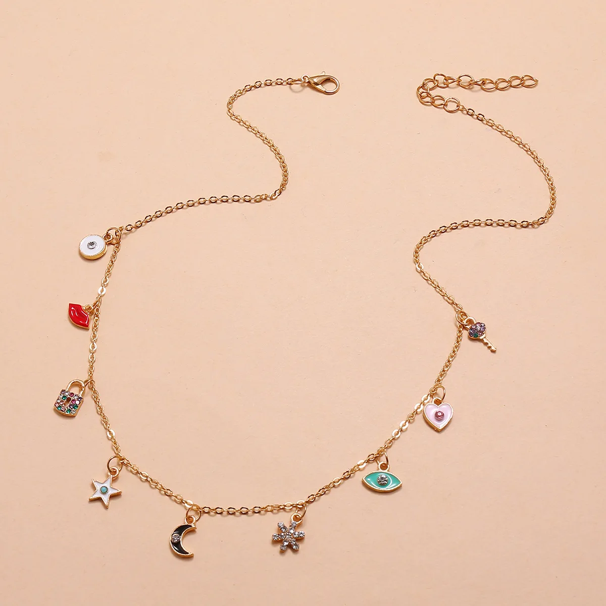

2021 Latest Fashion Demon Eye Key Lock Europe and America Lip Eye Moon Snowflake Love Star Geometric Pendant Necklace