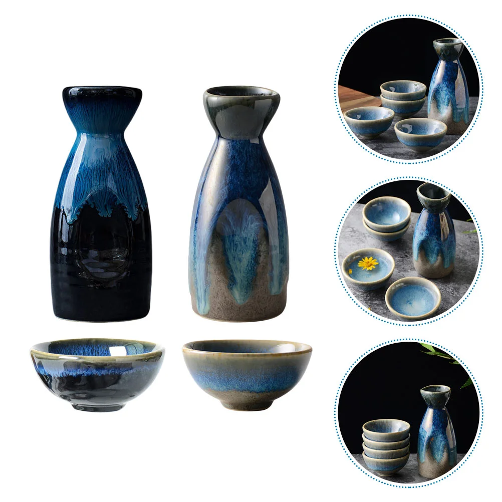 

1 Set Japanese-style Retro Serving Kit Sake Bottles Cups for Gift (Assorted Color)