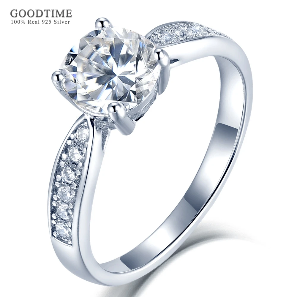 

Женское кольцо из серебра 100% пробы, с муассанитом