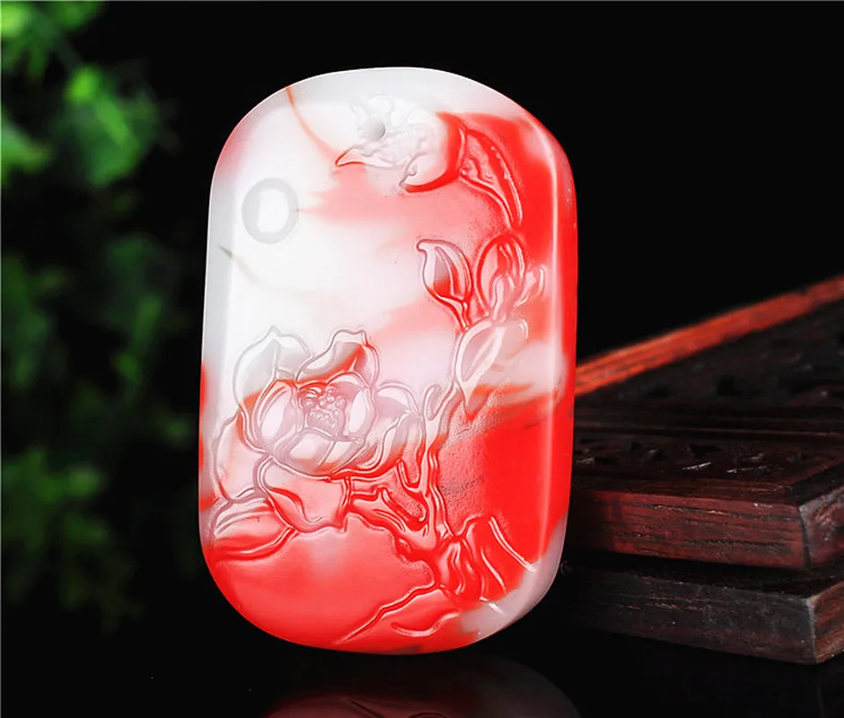 

Natural Red White Jade Lotus Pendant Necklace Chinese Hand-Carved Charm Jewelry Fashion Accessories Amulet for Men Women Gifts