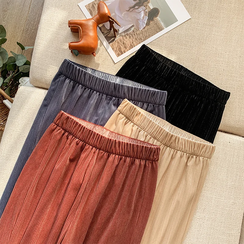 

Women's new spring and summer high waist, slim, silky slim wide-leg pants, powerful gas field, sparkling and sweeping pants