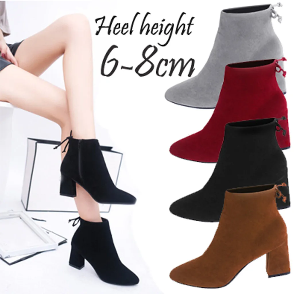 Женские замшевые ботинки коллекция 2019 года Элегантные ботильоны однотонные на