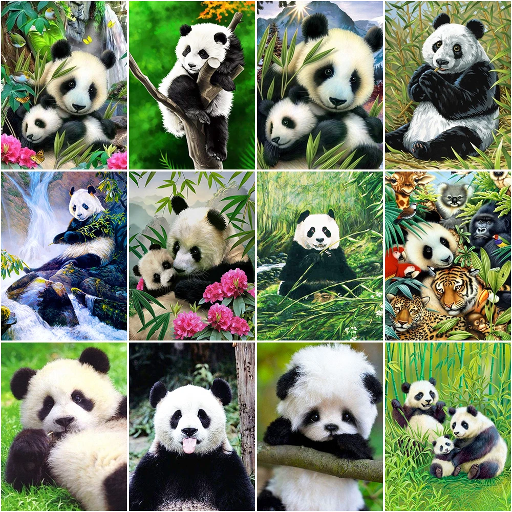 

5D "сделай сам" алмазов картина с изображением панды, вышитая бисером камни в форме ромба круглый Алмазная вышивка продажи животных набор со ...