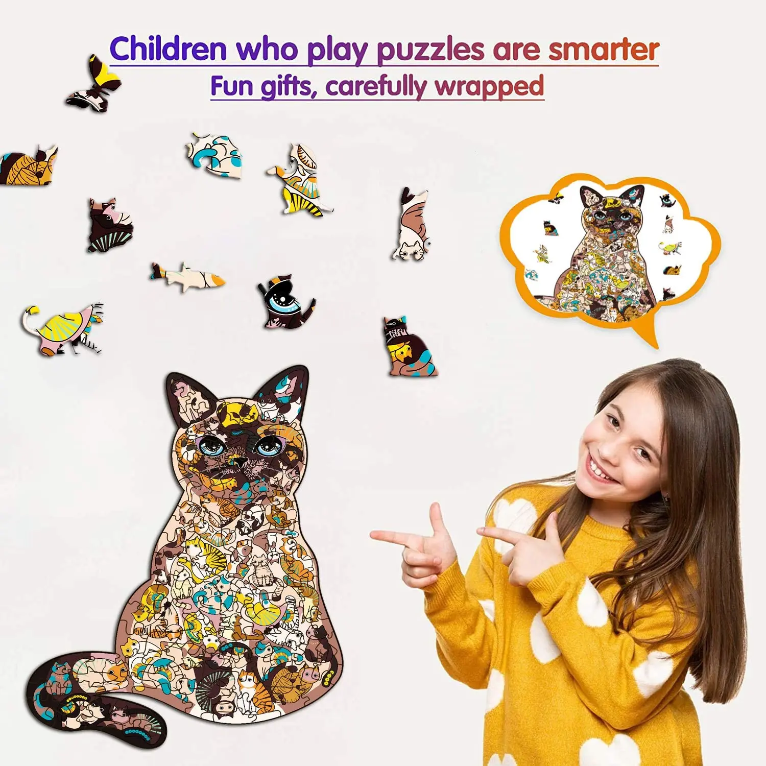 

Unique Wooden Jigsaw Puzzles for Adults - Cat Wooden Jigsaw Puzzles Gifts for Adults and Kids(8.3x6.3in,105 Pieces)