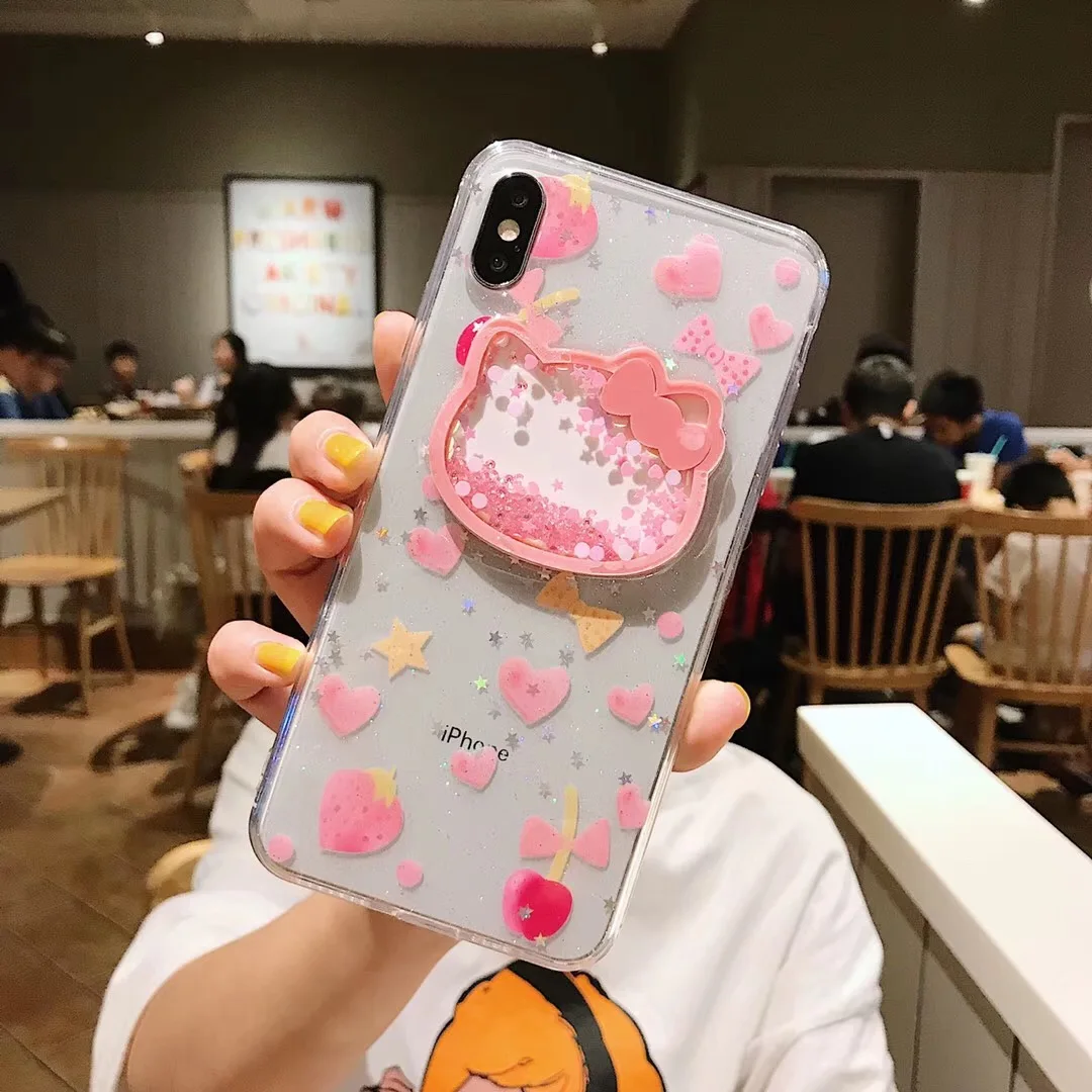kt case Жидкое Сердце Блеск улыбка лицо облака чехол для телефона для iPhone 6 6s 7 8 Plus X XS 11 Pro Max Мороженое Мягкий ТПУ динамический бисер чехол - Цвет: kt case