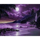 Алмазная 5D живопись сделай сам, вышивка крестиком, пейзаж фиолетовое море, мозаика, пейзаж Луна, головоломка