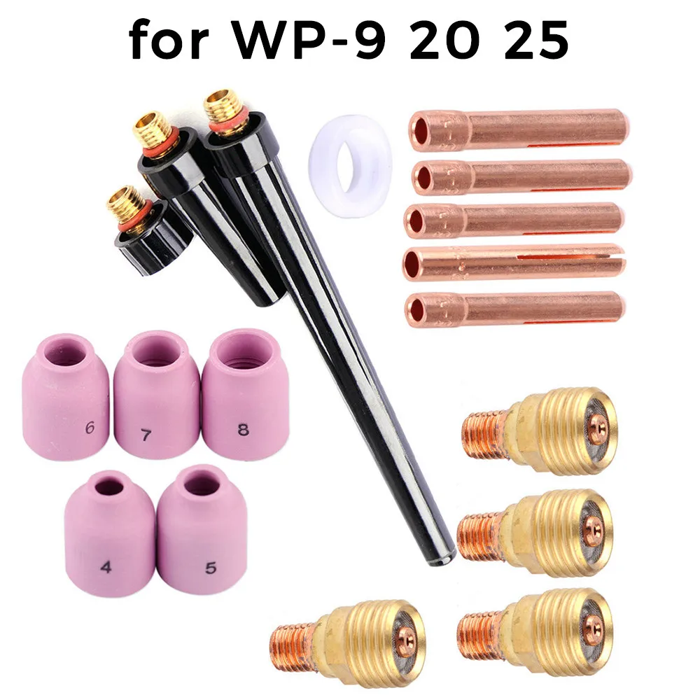

18pcs TIG Welding Torch Body Parts Gas Lens Nozzle Collet Cup Fit For For WP-9 WP-20 WP-25 PTA-9 PTA-9V PTA-9 TIG Welding Gun
