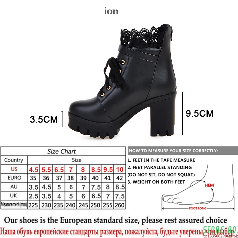 

Wholesale Lace Ankle Boots Thick High Heels Women Boots Sexy Lacing Round Toe Platform Ladies Shoes Large Sizes 34-43