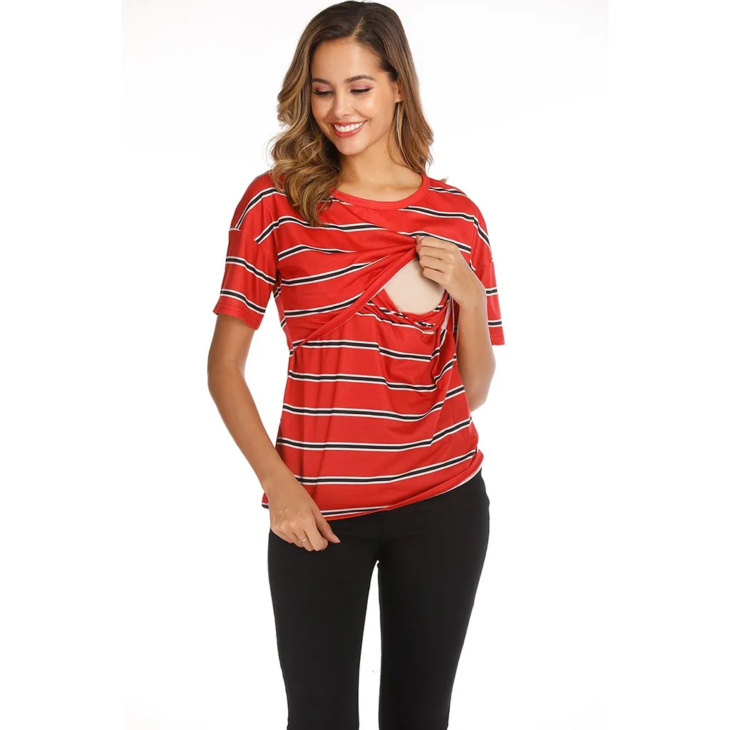 

Women Maternity Breastfeeding Tee Women Maternity Short Sleeve Striped Nursing Tops T-shirt For Breastfeeding Maternity Clothing
