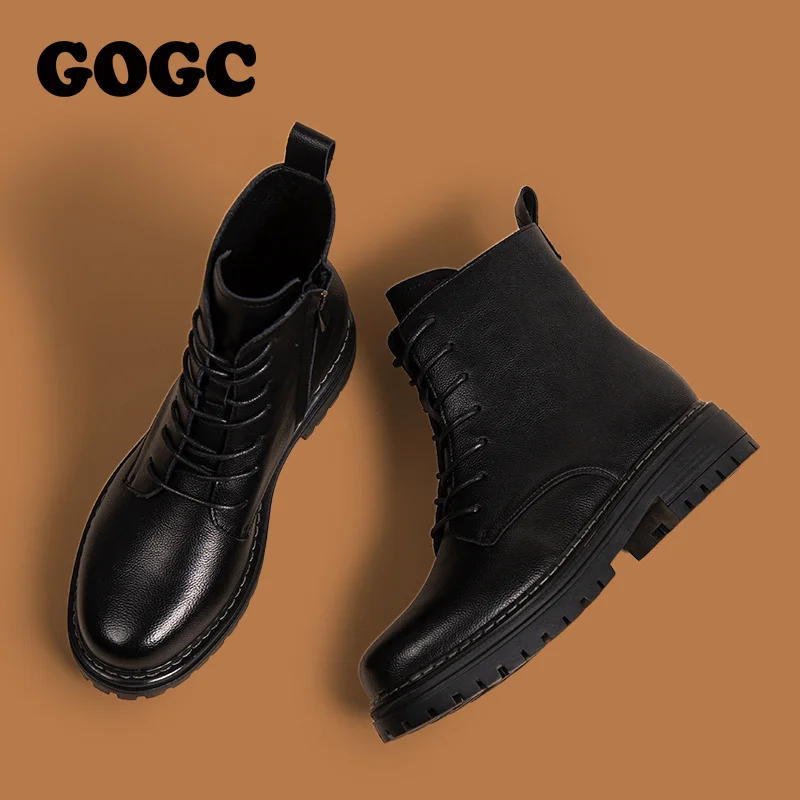 

Женские мотоциклетные ботинки GOGC G9020, полусапожки из искусственной кожи, увеличивающие рост, Осень-зима