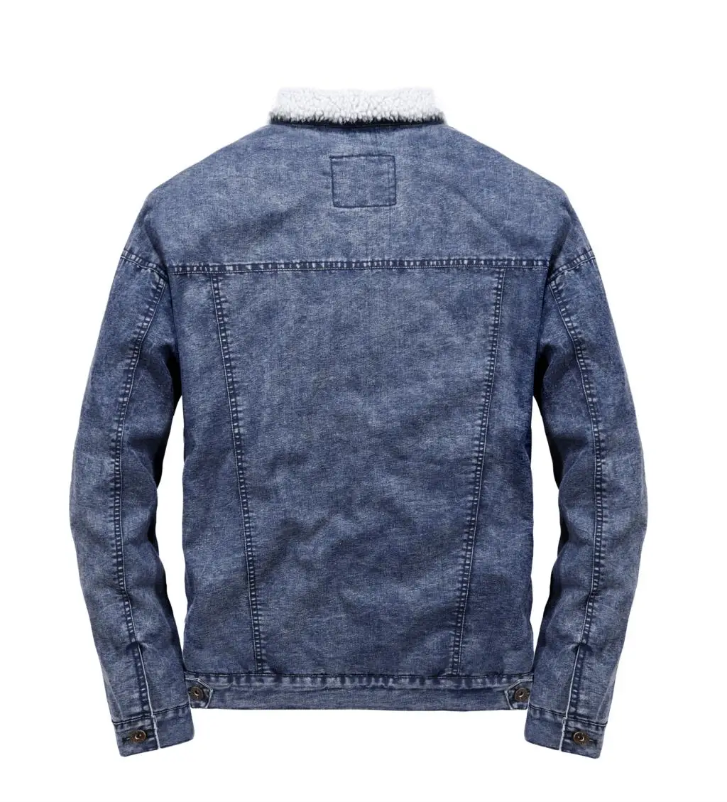 Мужская джинсовая куртка с меховым воротником теплое джинсовое пальто