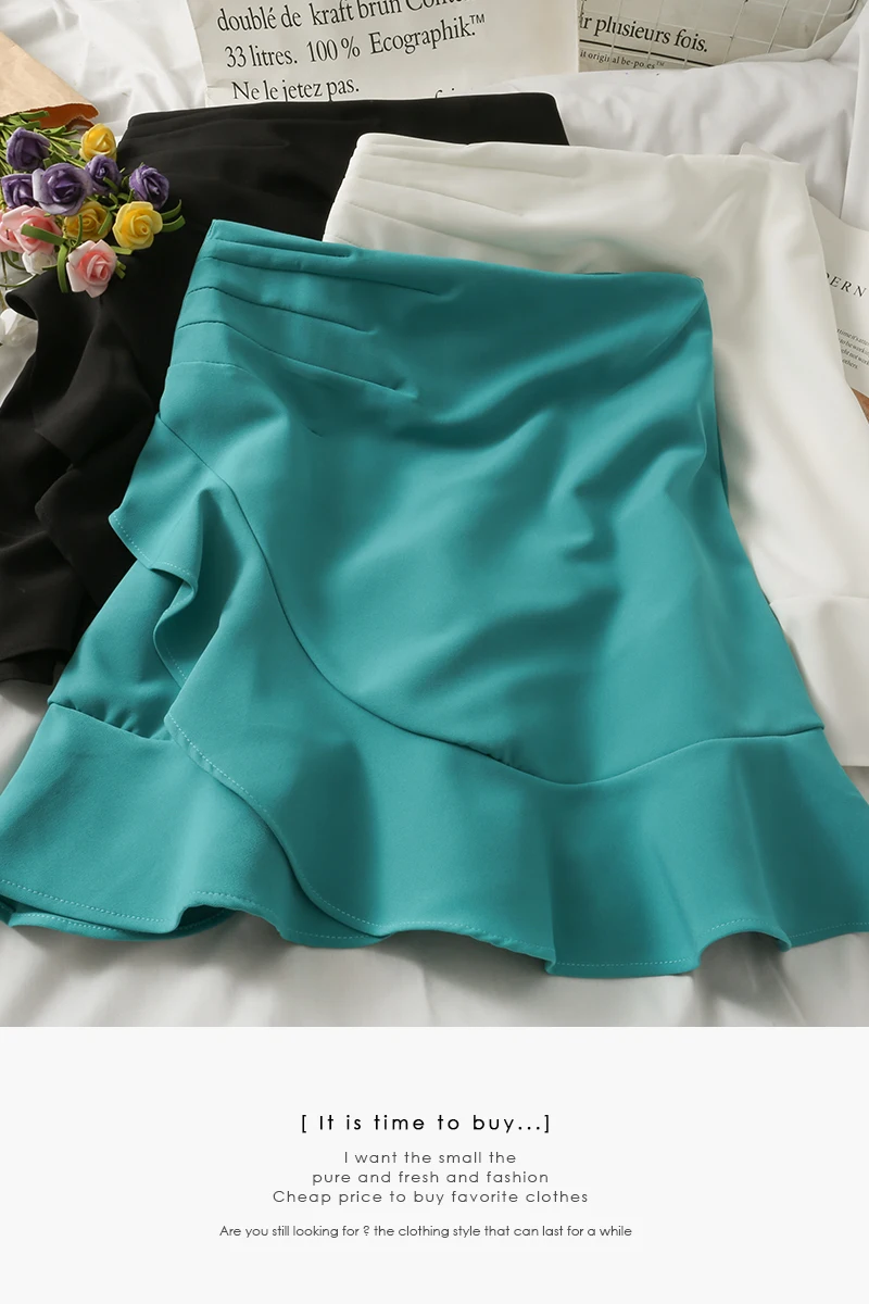 

Irregular Ruffled High Waist Slimming Short Skirt Female 2021 New Solid Color Wild Western Style A-line Skirt