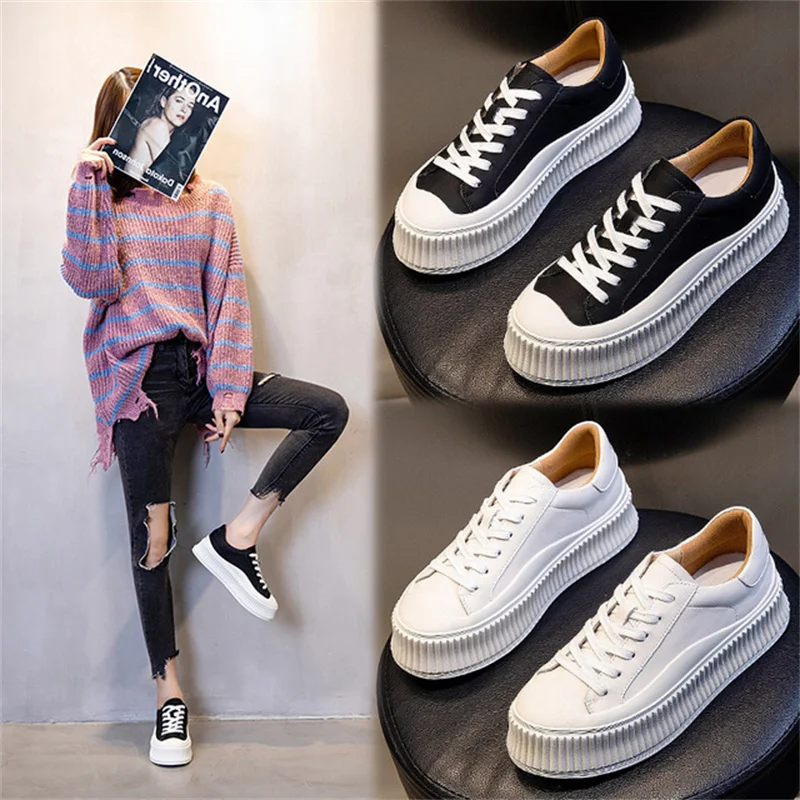 

Women's Shoes 2021 Summer New Fashion Breathable Comfortable Thick-soled Leather White Shoes Casual Sports Flat Shoes