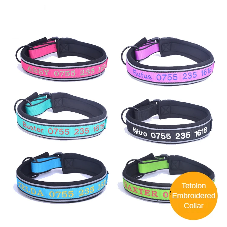 

Именной телефон для домашних животных, персонализированный мягкий ошейник для собак с противоударной вышивкой, материал для дайвинга, ошей...