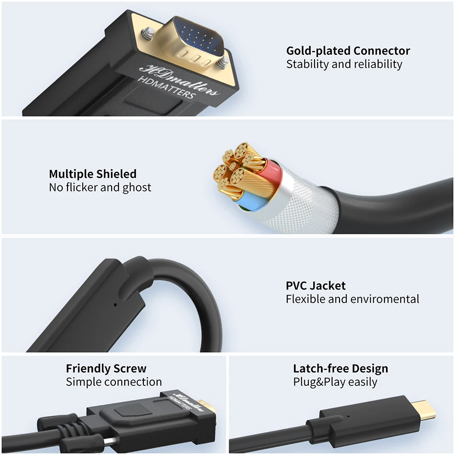 Адаптер USB-VGA кабель usb type-c в vga для Apple macbook air pro вход usb-c out до 1080P поддерживается |
