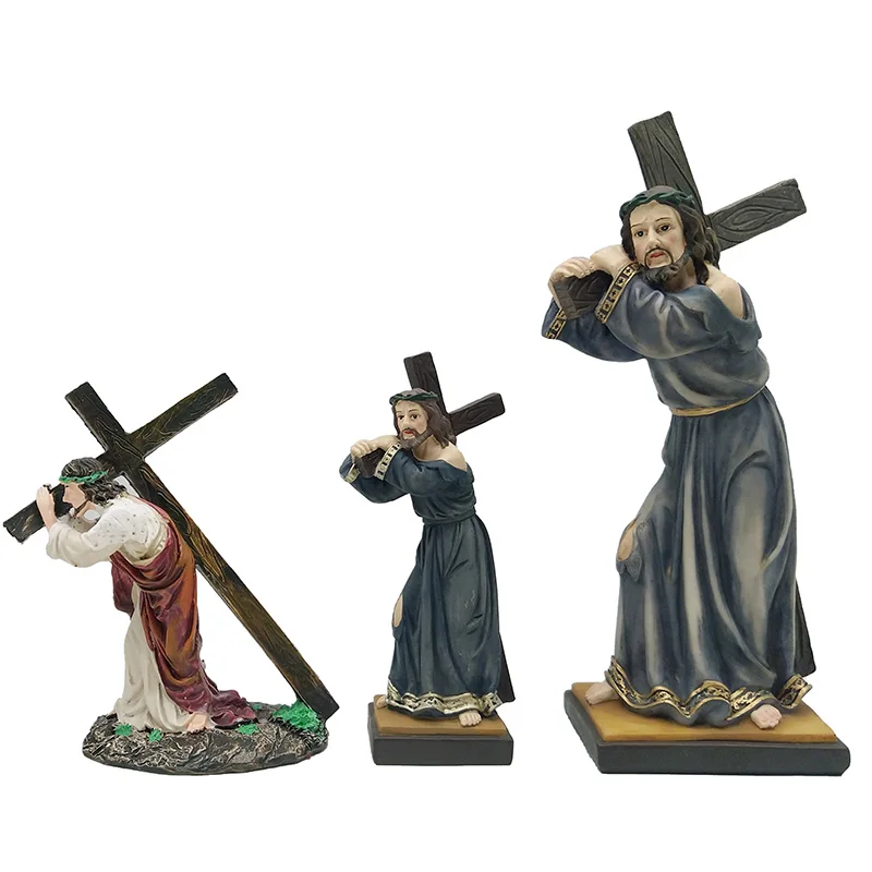 Смола Крест Распятие Иисуса Статуэтка женщины в христианском декорация для