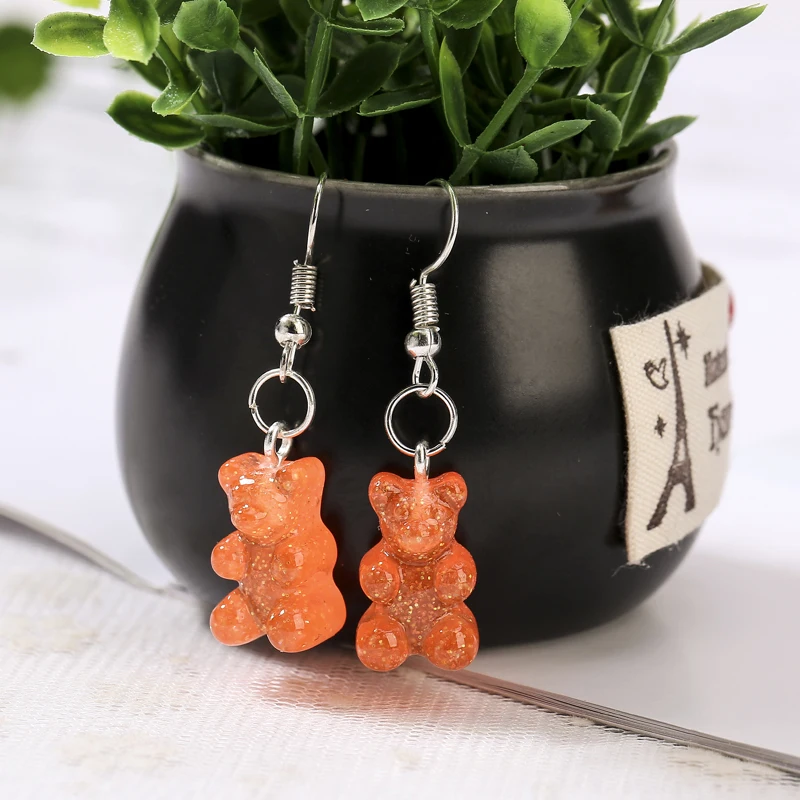 1 пара женских висячих сережек с блестками Gummy Bear разноцветные полимерные модные серьги с подвесками ювелирные изделия Diy