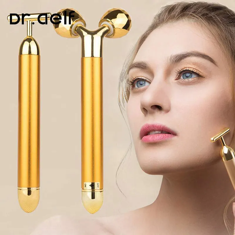 2 в 1 роликовый массажер лица для похудения прокатки 24 к золотого цвета