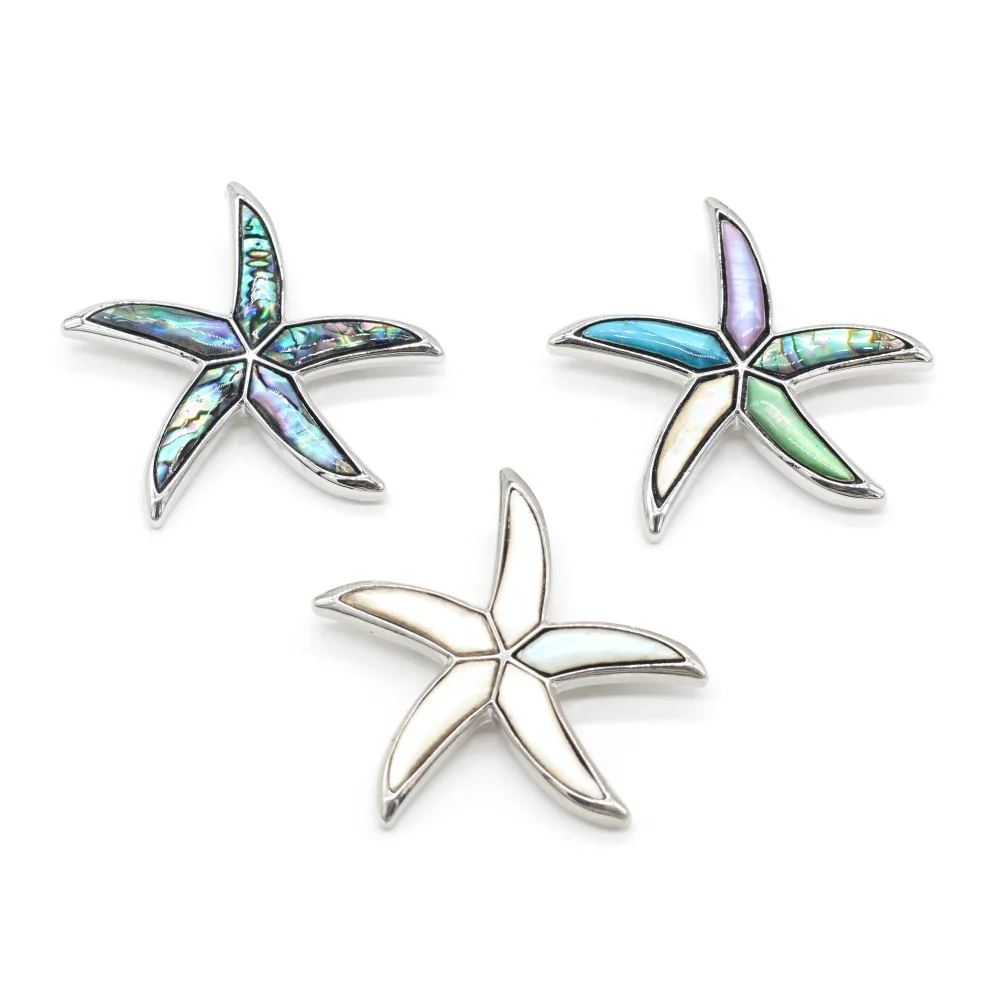 

Five-pointed Starfish Shell Pendant Natural Abalone Shell Pendant Charms for Making Women Men Jewerly Necklace 55x55mm