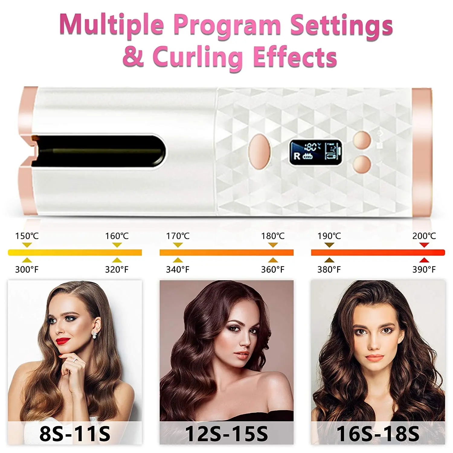 

LCD Hair Curler Rotating Curling Cordless Full Automatic Heating Wave Hair Stick Portable Tube With Hair Clips for All Hair Type