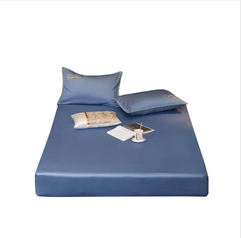 Голубое покрывало для матраса с резиновой лентой однотонное кровати мягкое