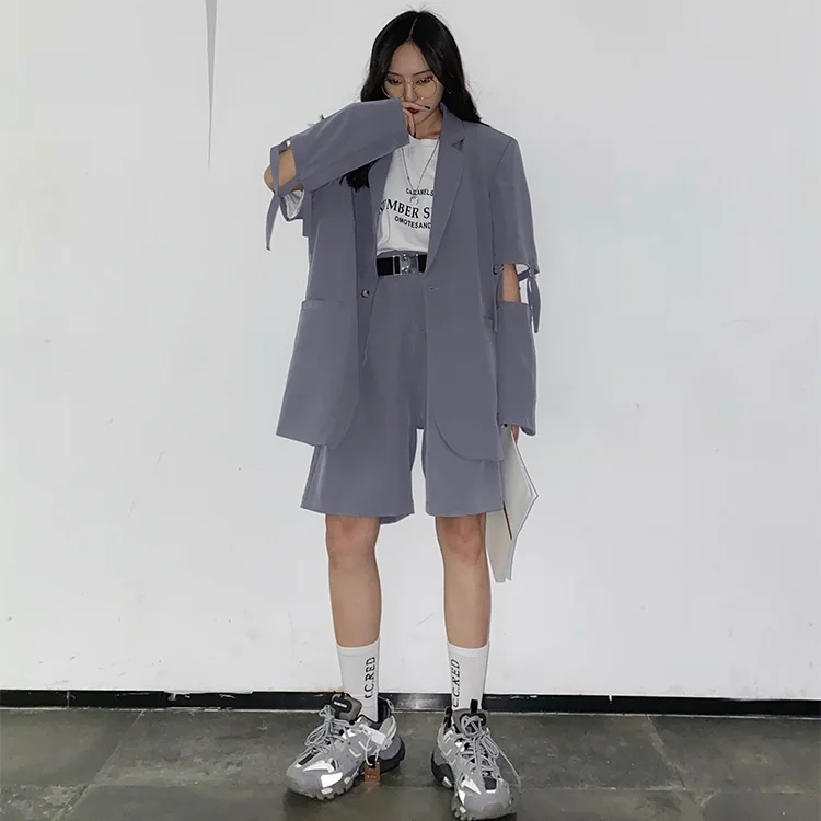 

Luck A Casual Blazers Sets Women Korean Fashion Thin Loose Cotton Female Suits Two Piece Blazers Coat+Pants Shorts StreetWear