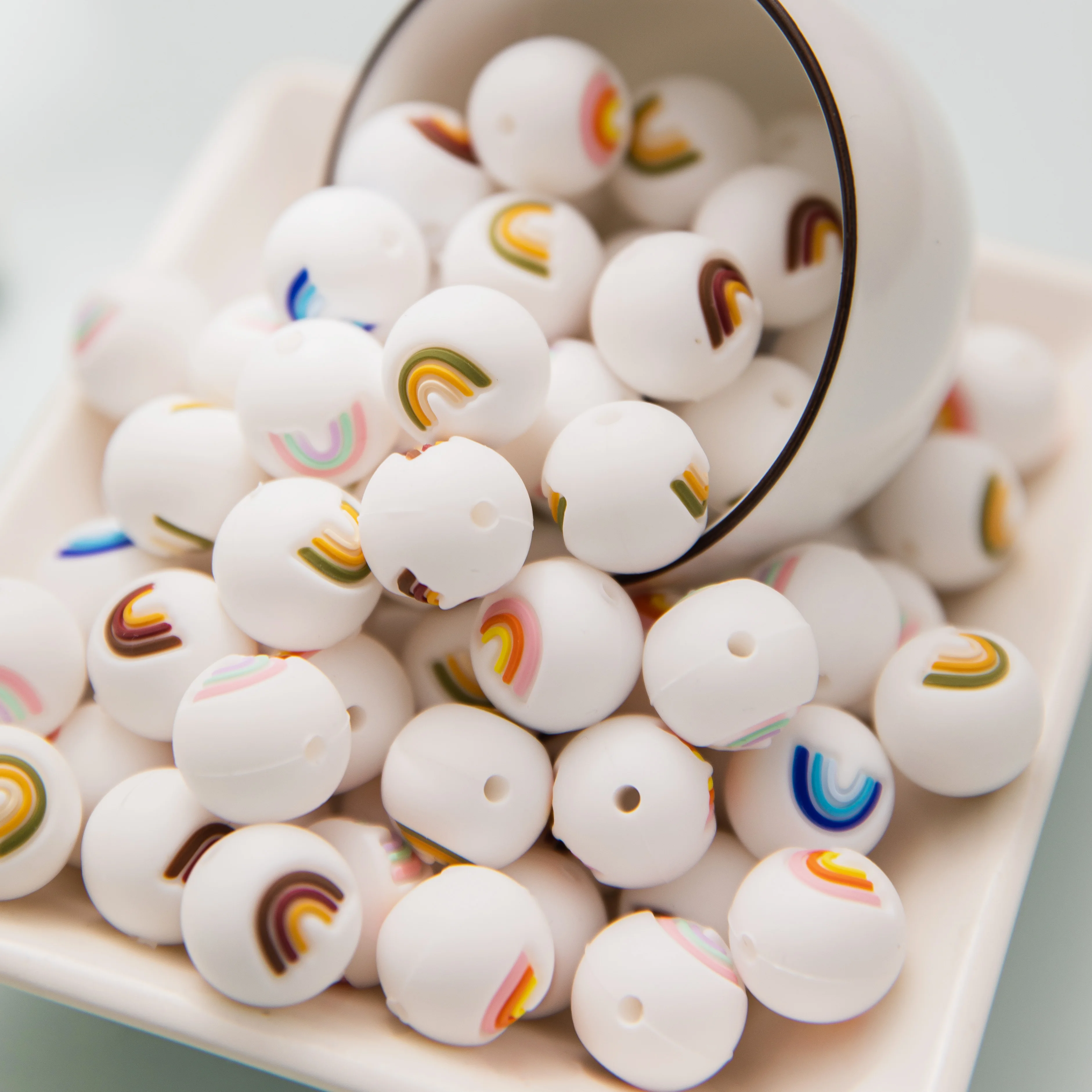 

15mm Silicone Beads 10Pc Baby Teething Beads Safe Food Grade Nursing Chewing Round Rainbow Beads for DIY Necklace Bracelet