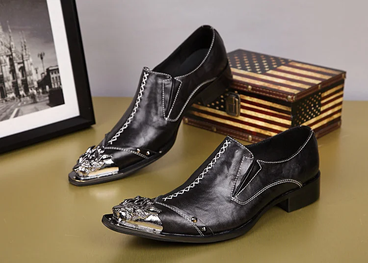 

Personalized men's shoes iron head high heel pointed men's shoes low top leather casual shoes