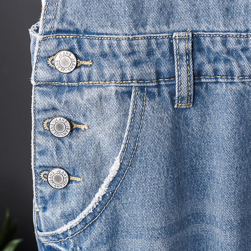 Fahsion Man Ripped Jeans Bib Overalls Ankle Length Hip Hop Hole Denim Jumpsuits Homme Trousers Leisure Freight Pants