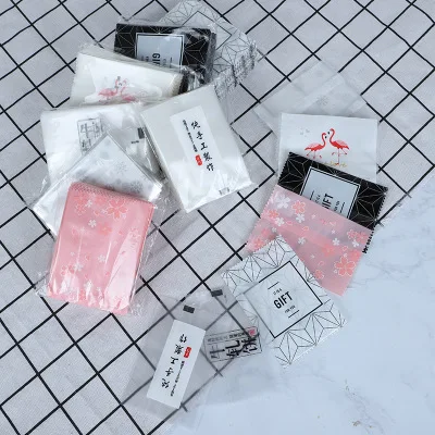 100pcs mixed Рождество Санта Снег торт, печенье, сладости сладкие вечерние Пластиковые Конфеты мешочек для печенья подарочные пакеты подарочные целлофановые пакеты - Цвет: 100pcs mixed