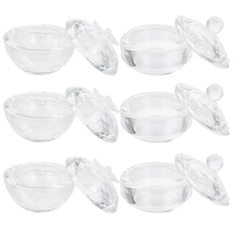 

6pcs Glass Nail Cup Acrylic Powder Liquid Crystal Glass Bowl Cup Holder Manicure Equipment Nail Tool For Nail Art