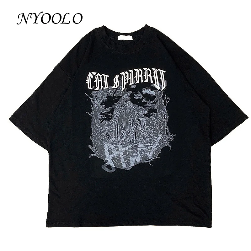 Футболка NYOOLO в стиле Харадзюку с принтом темных волшебников и надписей уличная