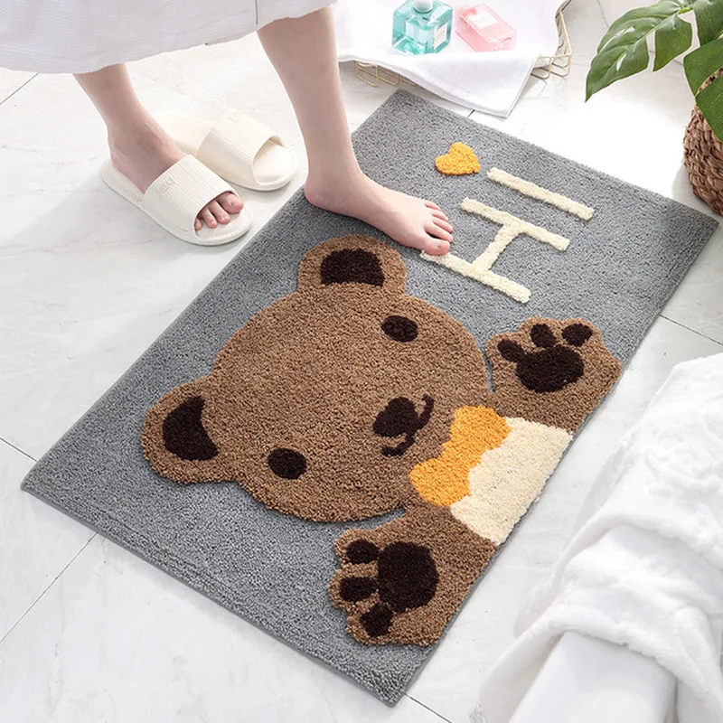 

Frog Bear Flocking Carpet Home Bath Non-slip Mat Cute Cartoon Door Mat Bathroom Absorbent Doormat Super Soft Fiber Rug Alfombra