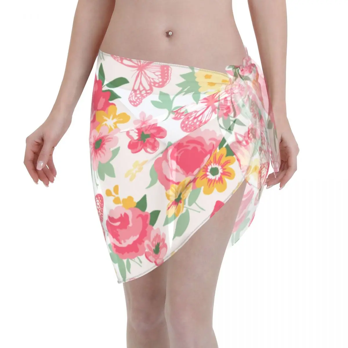 

Женская одежда для плавания, накидка на бикини, коралловые с розами, пионами, бабочками, пляжная мини-юбка с запахом, шорты-парео, летняя пляж...