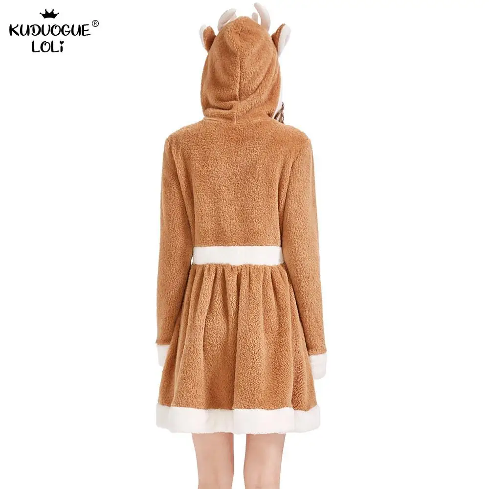 

Christmas Kids Elk Cosplay Animal Costume Children Home Wearing Holiday Party Parent-Child Halloween Reindeer Women Hooded Dress
