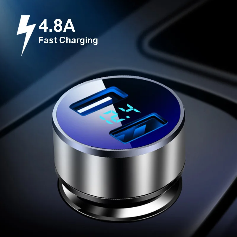 Автомобильное зарядное устройство с двумя usb-портами, 2 порта, ЖК-дисплей, 12-24 В, прикуриватель, быстрое автомобильное зарядное устройство , для смартфона - изображение