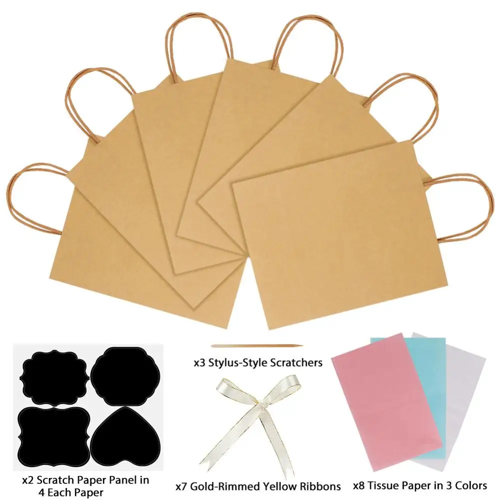 Brown gift bags OurWarm 6 шт DIY подарочные пакеты с царапинами бумажные панели тканевая лента коричневый/белый крафт-бумажный мешок свадебный подарок для гостя Sac Cadeau - Цвет: Brown gift bags