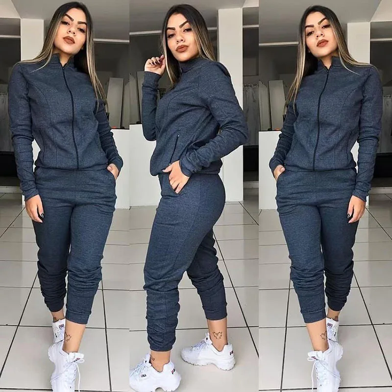 

Long-sleeved jacket elastic waist pants suit autumn fashion solid color suit female street shooting sports suit 2-piece set
