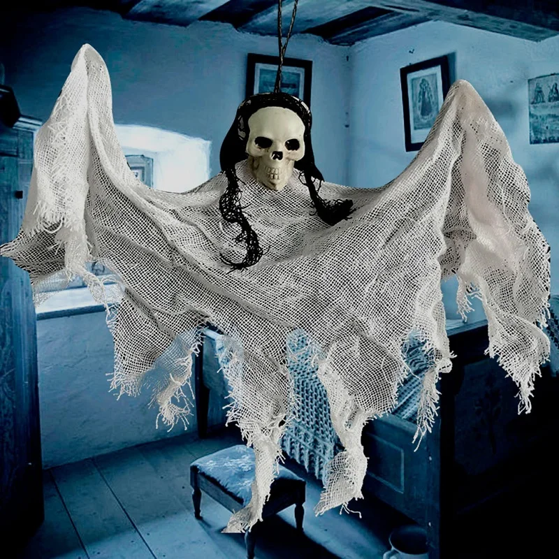 halloween hanging skull head ghost haunted house escape horror props ornament halloween party decorations for home terror scary free global shipping
