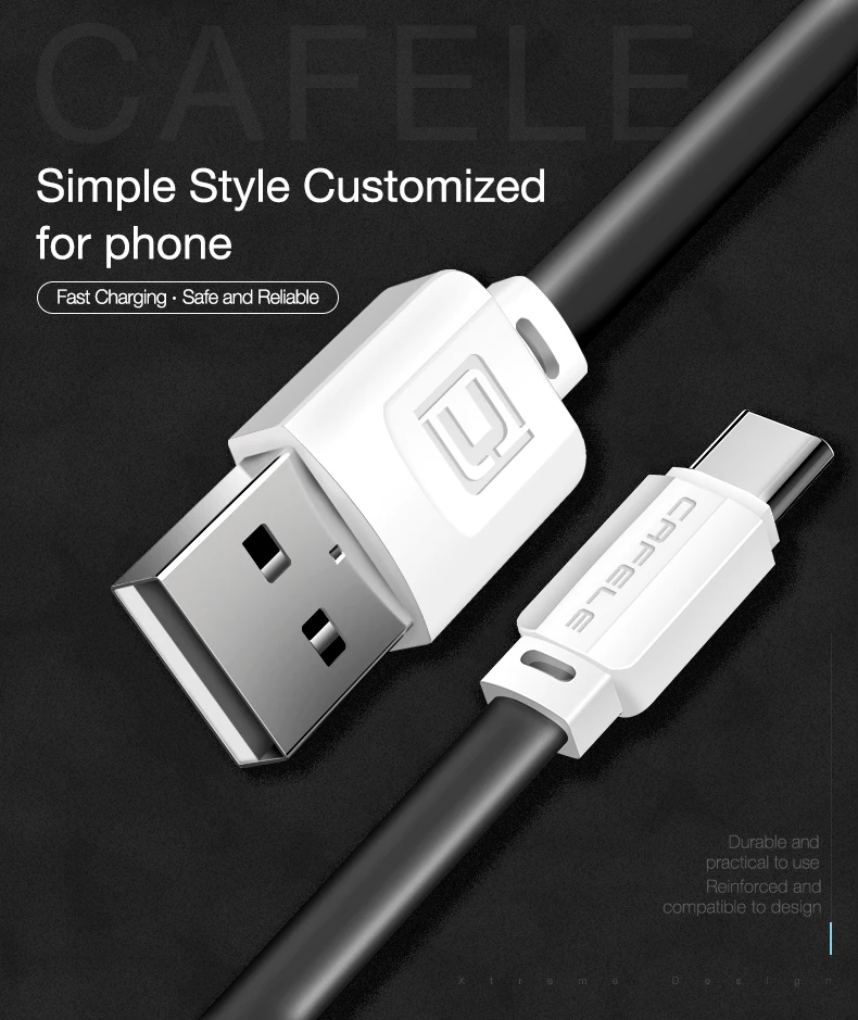 Cafele usb type-C кабель для Xiaomi 8 плоский кабель type-C для huawei P20 быстрая передача данных зарядное устройство type C для Xiaomi 8 SE