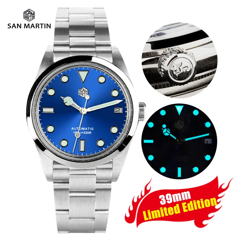 

San Martin 39mm Men Watch Luminous Limited Edition Climbing Series Vintage Sapphire NH35 Automatic Mechanical 10Bar Man bracelet